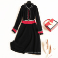 12 GG Navy Blue Color Custom contract polo collar long sleeve knitted women sweater long dress for lady